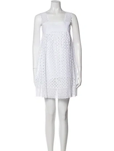 Pre-owned Tory Burch Lace Pattern Mini Dress In White