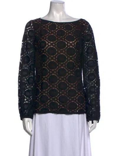 Pre-owned Tory Burch Lace Pattern Scoop Neck Blouse In Black
