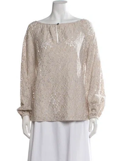 Pre-owned Tory Burch Lace Pattern Scoop Neck Blouse In Neutrals