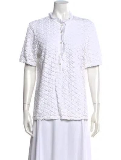 Pre-owned Tory Burch Lace Pattern Short Sleeve Blouse In White
