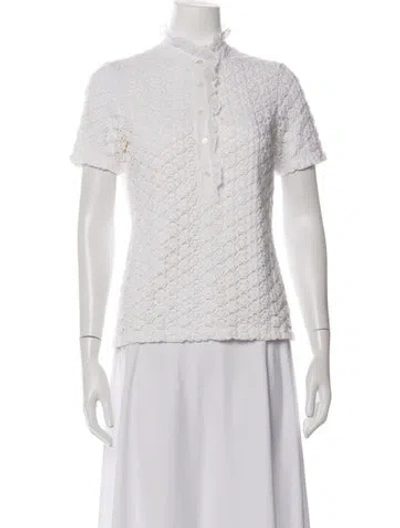 Pre-owned Tory Burch Lace Pattern Short Sleeve Blouse In White