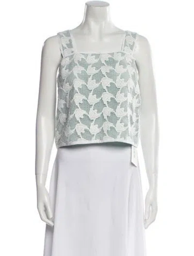 Pre-owned Tory Burch Lace Pattern Square Neckline Crop Top In White