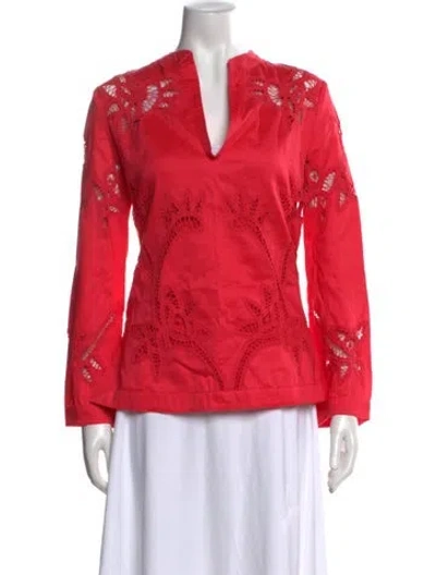 Pre-owned Tory Burch Lace Pattern V-neck Blouse In Pink