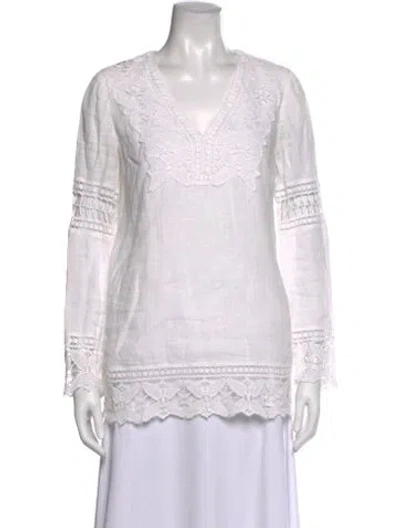 Pre-owned Tory Burch Lace Pattern V-neck Blouse In White