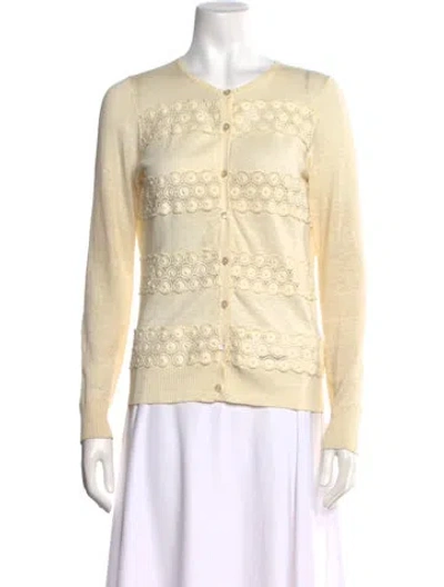 Pre-owned Tory Burch Lace Pattern V-neck Sweater In Neutral