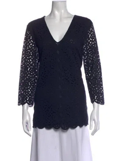 Pre-owned Tory Burch Lace Pattern V-neck Top In Blue