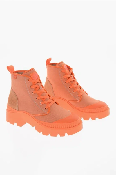 Tory Burch Lace-up Camp Sneaker Canvas Booties With Carrion Sole In Orange
