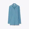 Tory Burch Lace-up Jersey Tunic In Blue Multi Stripe
