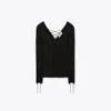 Tory Burch Lace-up Wool Sweater In Black