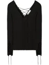 Tory Burch Lace-up Wool Sweater In Black