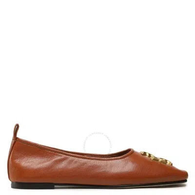 Tory Burch Ladies Bourbon Eleanor Leather Ballet Flats In Brown