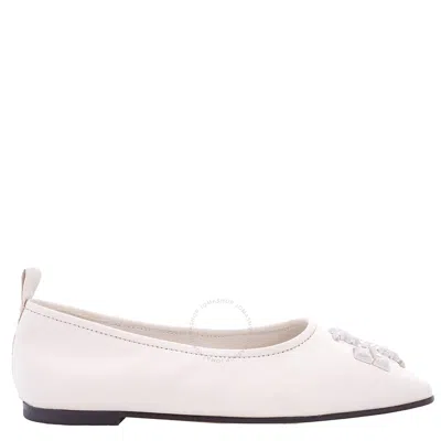 Tory Burch Ladies New Ivory Leather Eleanor Ballet Flats In White