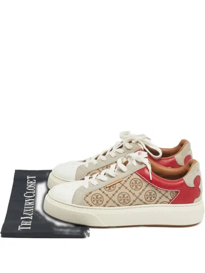 Pre-owned Tory Burch Ladybug Logo Sneakers In Neutral