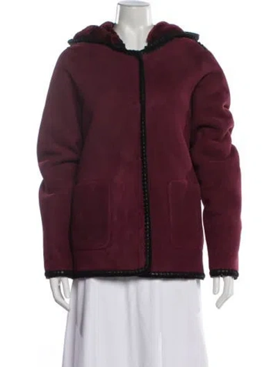Pre-owned Tory Burch Lamb Fur Fur Coat In Burgundy