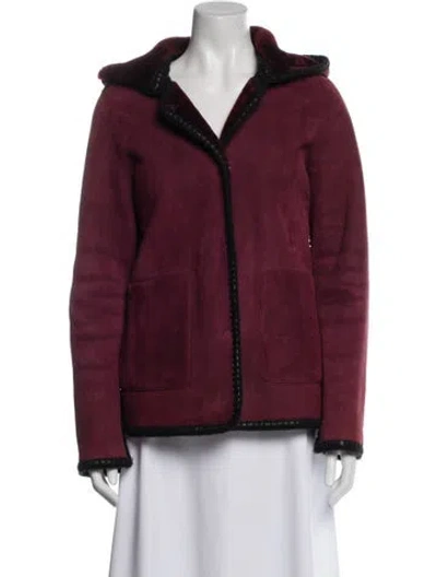 Pre-owned Tory Burch Lamb Fur Fur Jacket In Burgundy