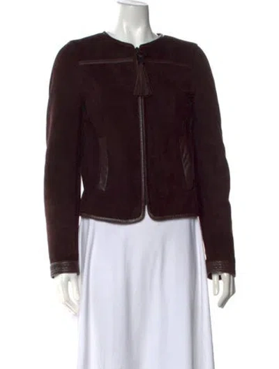 Pre-owned Tory Burch Lamb Fur Open Front Sweater In Brown