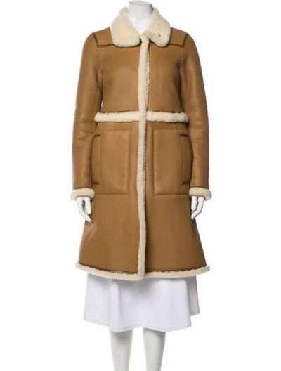 Pre-owned Tory Burch Lamb Fur Trench Coat In Brown