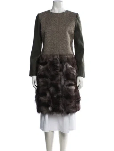 Pre-owned Tory Burch Lamb Fur Tweed Pattern Jacket In Brown