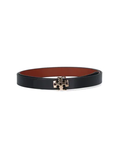 Tory Burch Lamb Leather Belt With Brass Hardware In Black