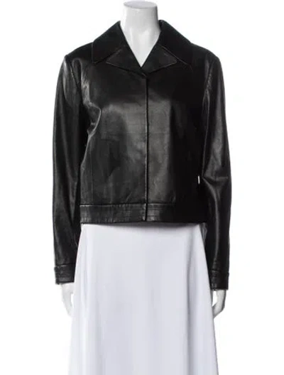 Pre-owned Tory Burch Lamb Leather Biker Jacket In Black