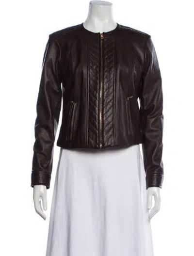 Pre-owned Tory Burch Lamb Leather Biker Jacket In Brown