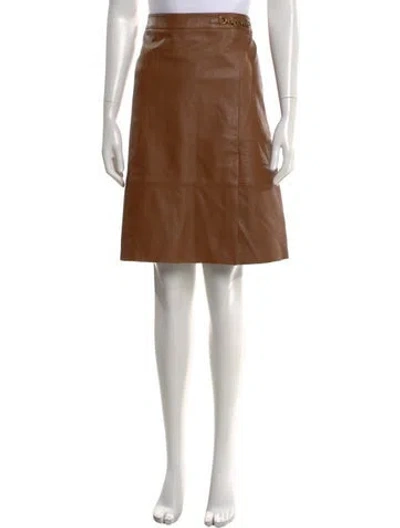 Pre-owned Tory Burch Lamb Leather Knee-length Skirt W/ Tags In Brown