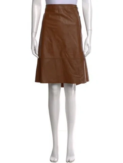 Pre-owned Tory Burch Lamb Leather Midi Length Skirt In Brown