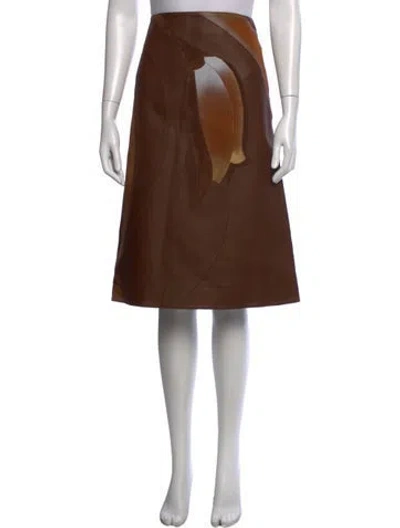 Pre-owned Tory Burch Lamb Leather Midi Length Skirt In Brown