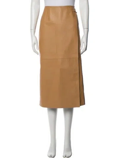 Pre-owned Tory Burch Lamb Leather Midi Length Skirt In Neutrals