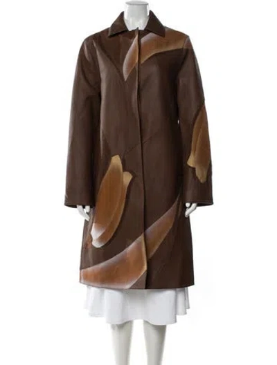 Pre-owned Tory Burch Lamb Leather Patterned Coat W/ Tags In Brown