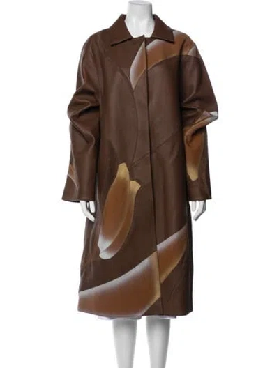 Pre-owned Tory Burch Lamb Leather Patterned Coat W/ Tags In Brown