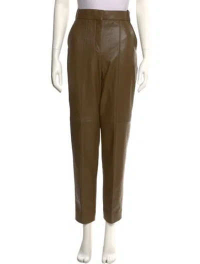 Pre-owned Tory Burch Lamb Leather Straight Leg Pants In Brown