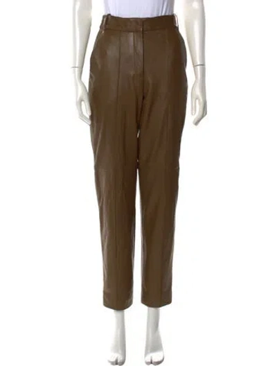 Pre-owned Tory Burch Lamb Leather Straight Leg Pants In Brown