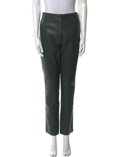 Pre-owned Tory Burch Lamb Leather Straight Leg Pants In Green