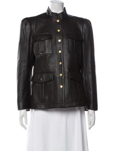 Pre-owned Tory Burch Lamb Leather Utility Jacket In Black