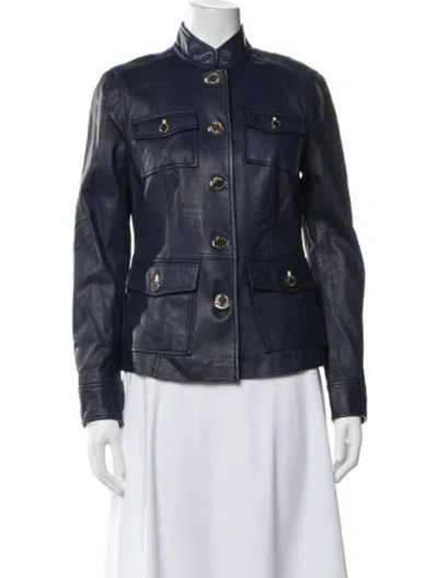 Pre-owned Tory Burch Lamb Leather Utility Jacket In Blue