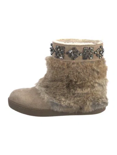 Pre-owned Tory Burch Lambskin Crystal Embellishments Boots In Brown/neutrals