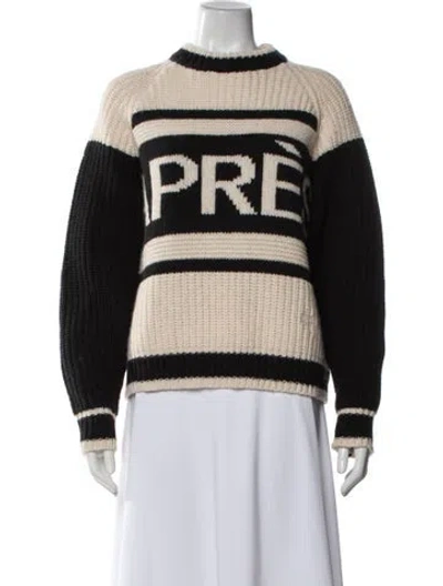 Pre-owned Tory Burch Lambswool Graphic Print Sweater In Neutrals
