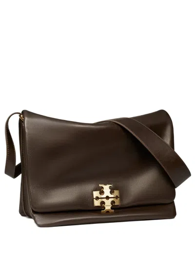 Tory Burch Large Charlie Logo Shoulder Bag In Brown