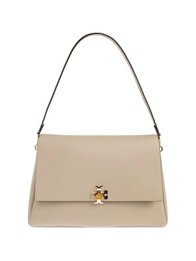 Tory Burch Charlie Large Smooth Leather Shoulder Bag With Double T Logo In Brown