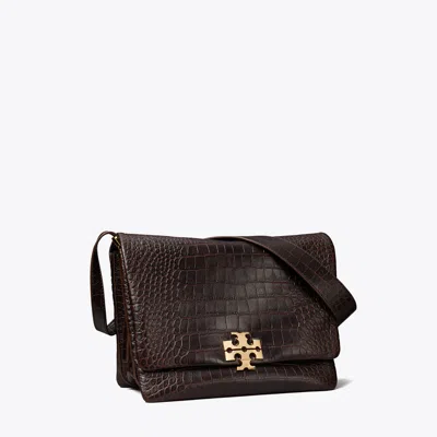 Tory Burch Large Charlie Runway Croc-embossed Shoulder Bag In Brown