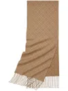 Tory Burch Logo Intarsia-knit Fringe-detailing Scarf In Brown