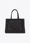 Tory Burch Ella Logo Embroidered Crochet Tote Bag In Black