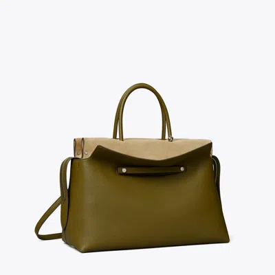 Tory Burch Large Mercer Pebbled Satchel In Purple