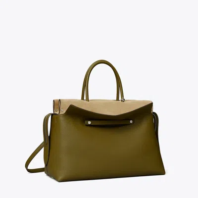 Tory Burch Large Mercer Pebbled Satchel In Leccio