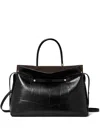 Tory Burch Large Mercer Croc Embossed Satchel In Black