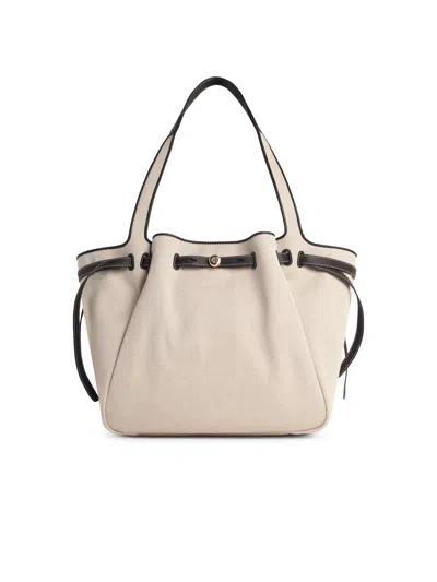 Tory Burch Large 'romy Canvas Tote' Beige Cotton Bag In Neutral