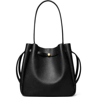 Tory Burch Large Romy Pebble Leather Bucket Bag In Black