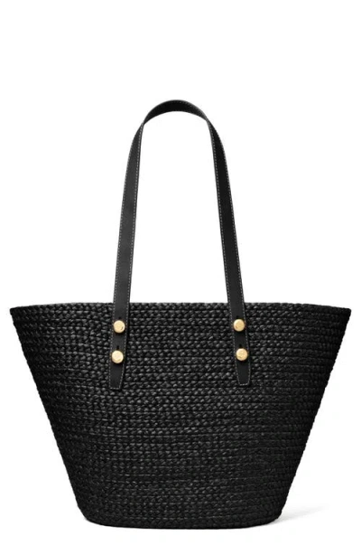 Tory Burch Large Romy Straw Basket Tote Bag In Black
