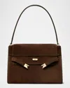 Tory Burch Lee Radziwill Suede Large Shoulder Bag In Brown